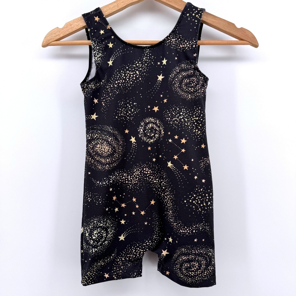 Unbranded Galaxy Print Biketard Girls Size 6 Black Star Celestial Gymnastics